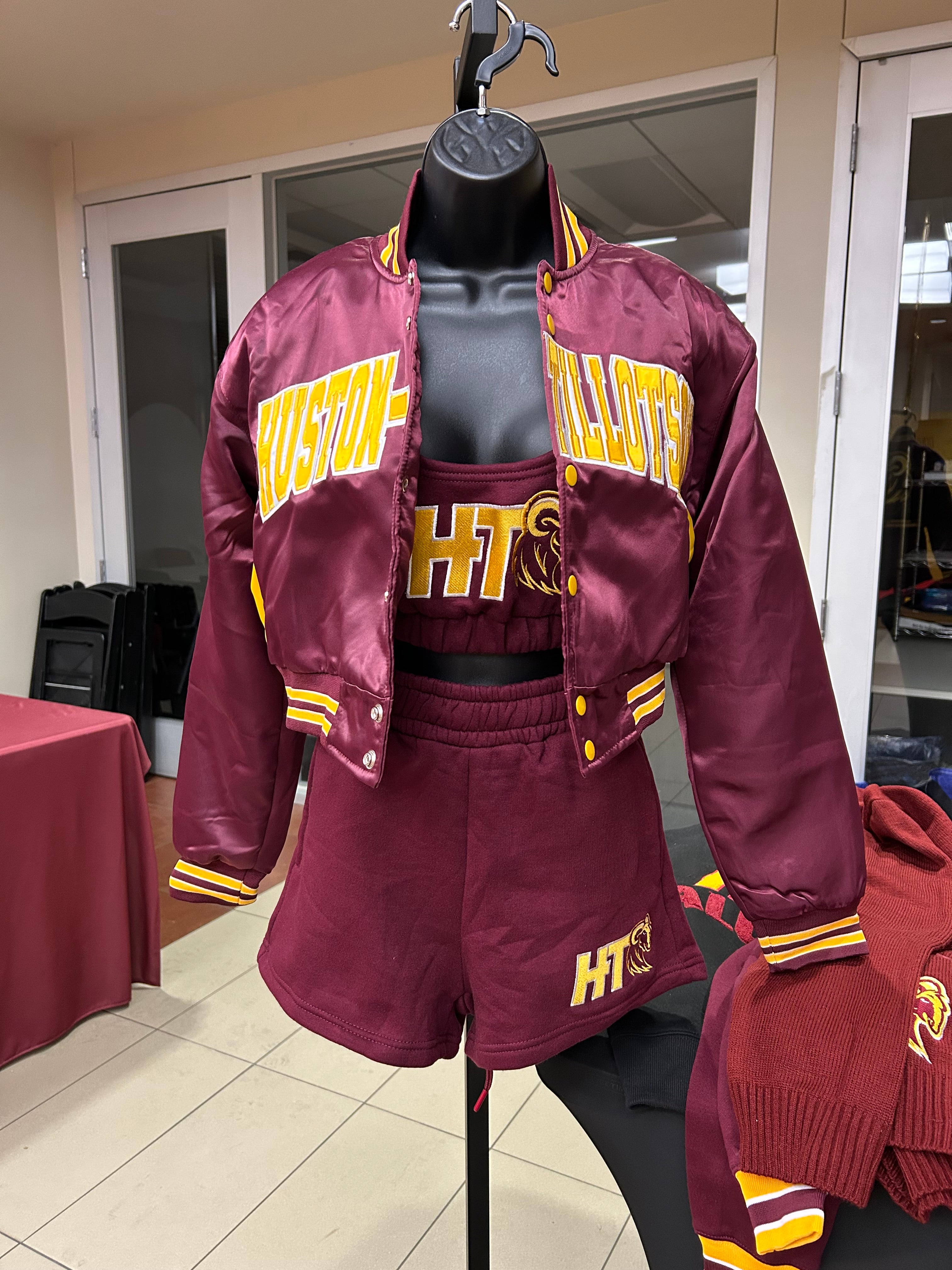 Huston-Tillotson University HBCU HT Rams Maroon Satin Jacket Shorts Set