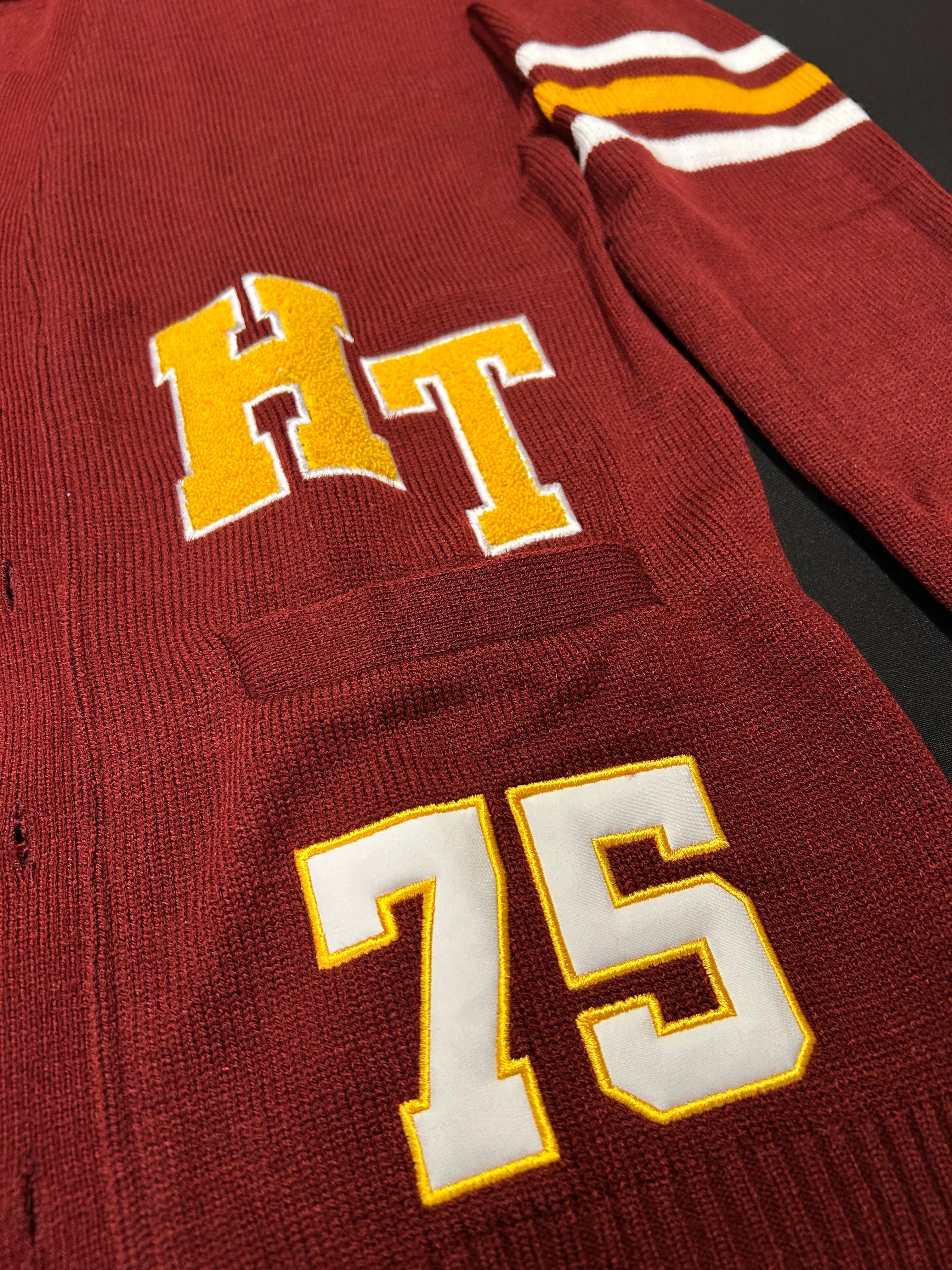 Huston-Tillotson University HBCU HT Rams Maroon Varsity Cardigan Sweater 3