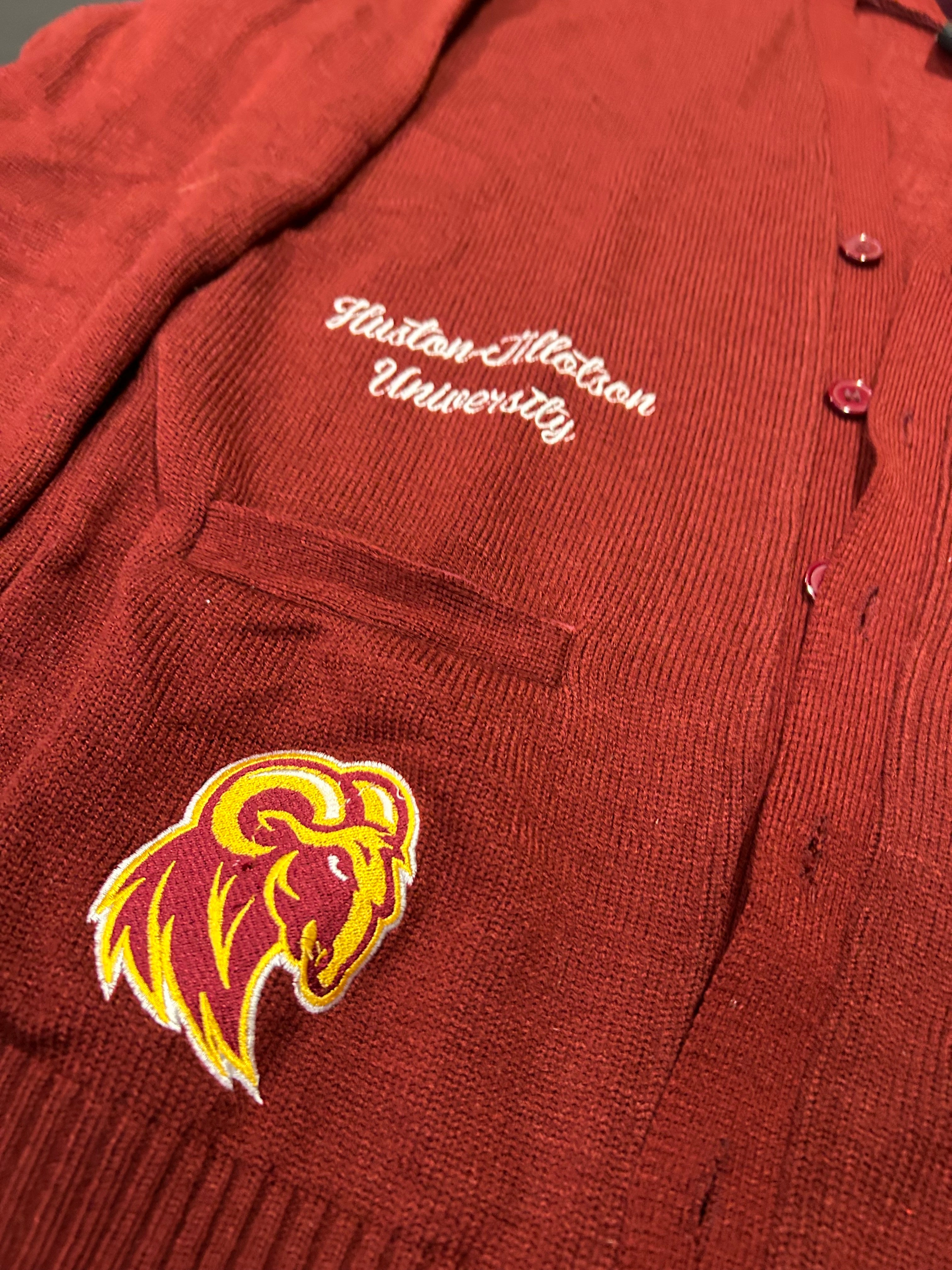 Huston-Tillotson University HBCU HT Rams Maroon Varsity Cardigan Sweater 5