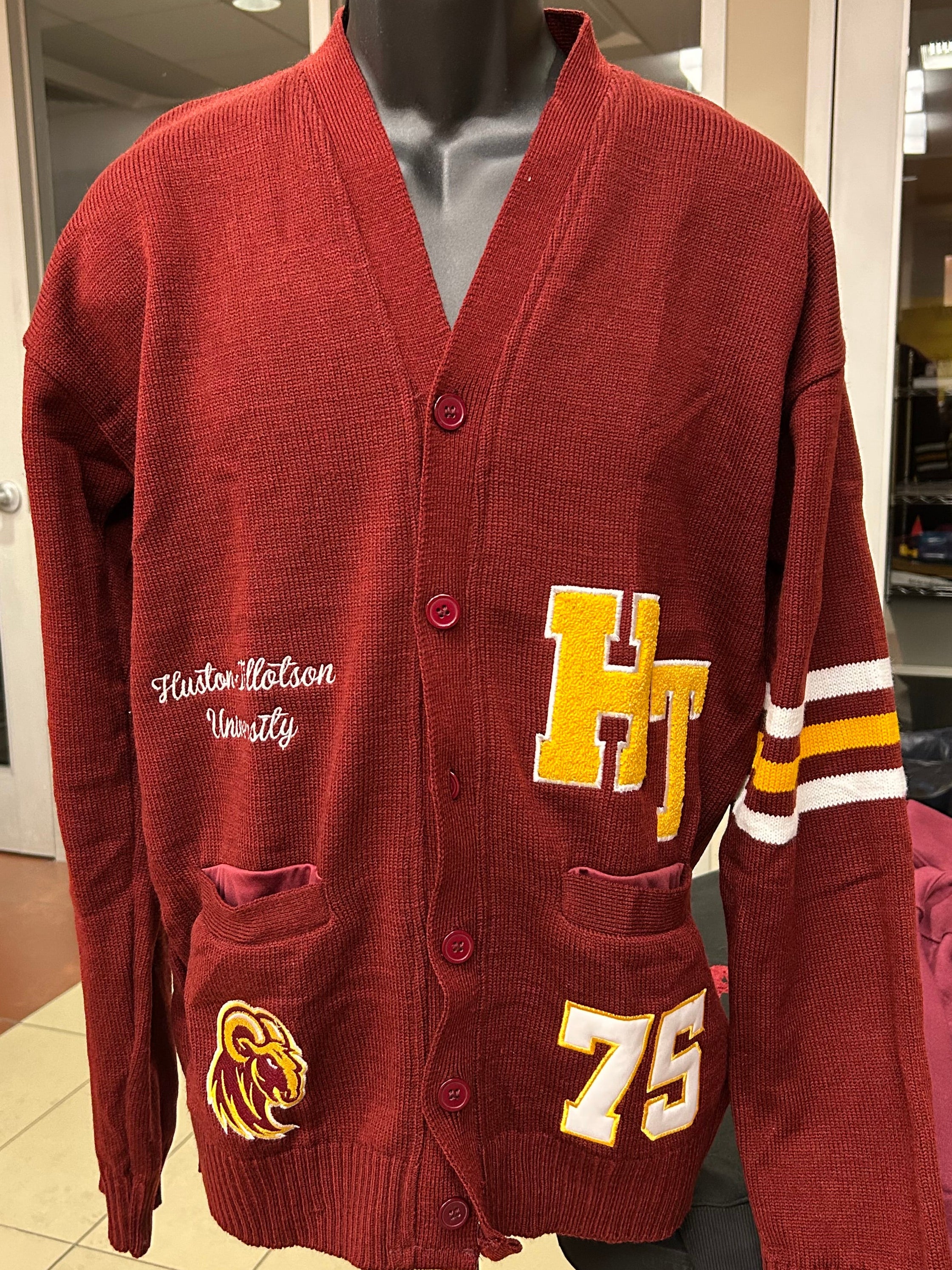 HustonTillotson University HBCU HT Rams Maroon Varsity Cardigan Sweater 7