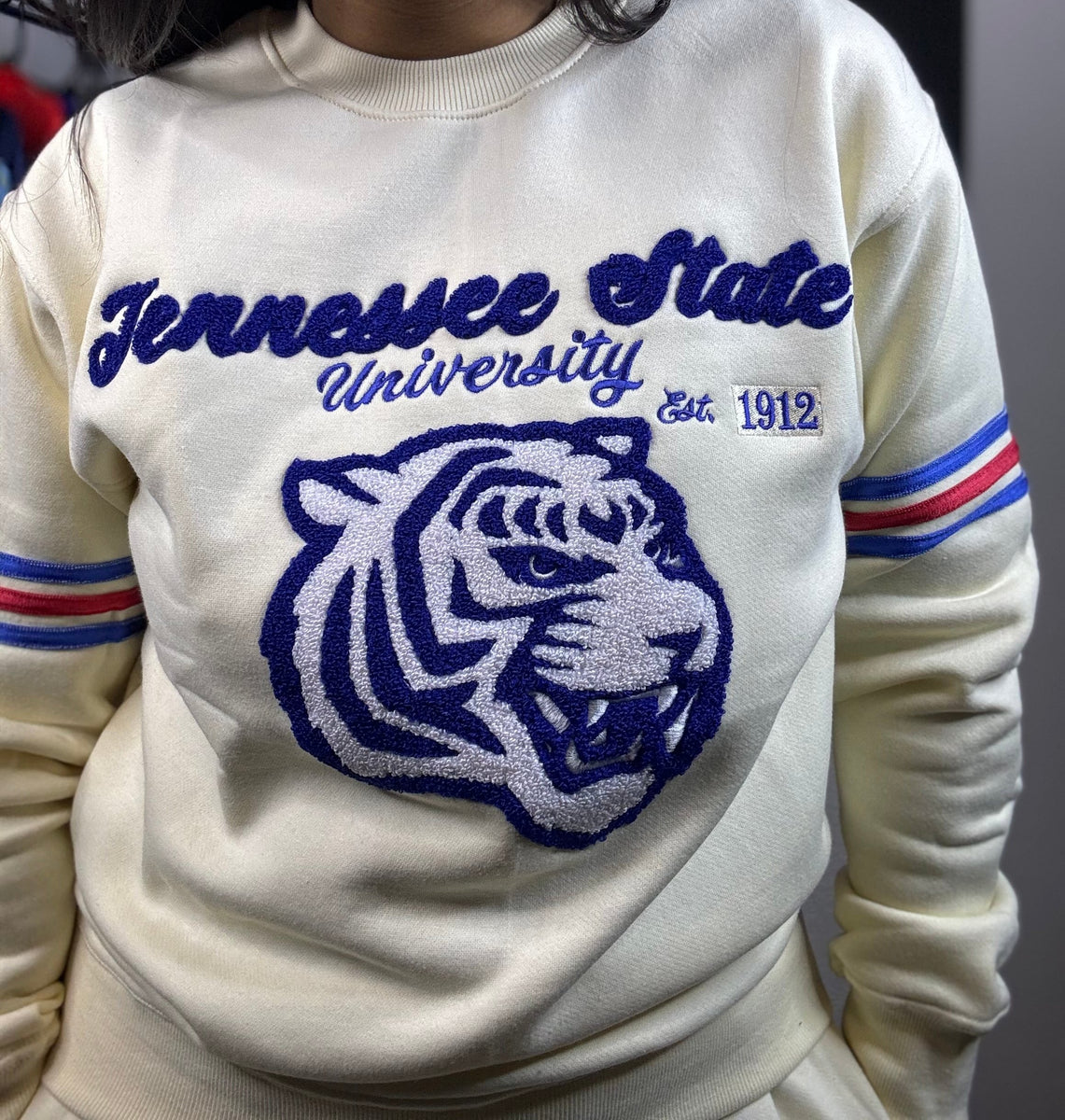 Handmade Tennessee State University TSU Blue Tiger Animal Print Unisex Men Women Crewneck Sweatshirt, HBCU, retailer Gift, Graduation, Football