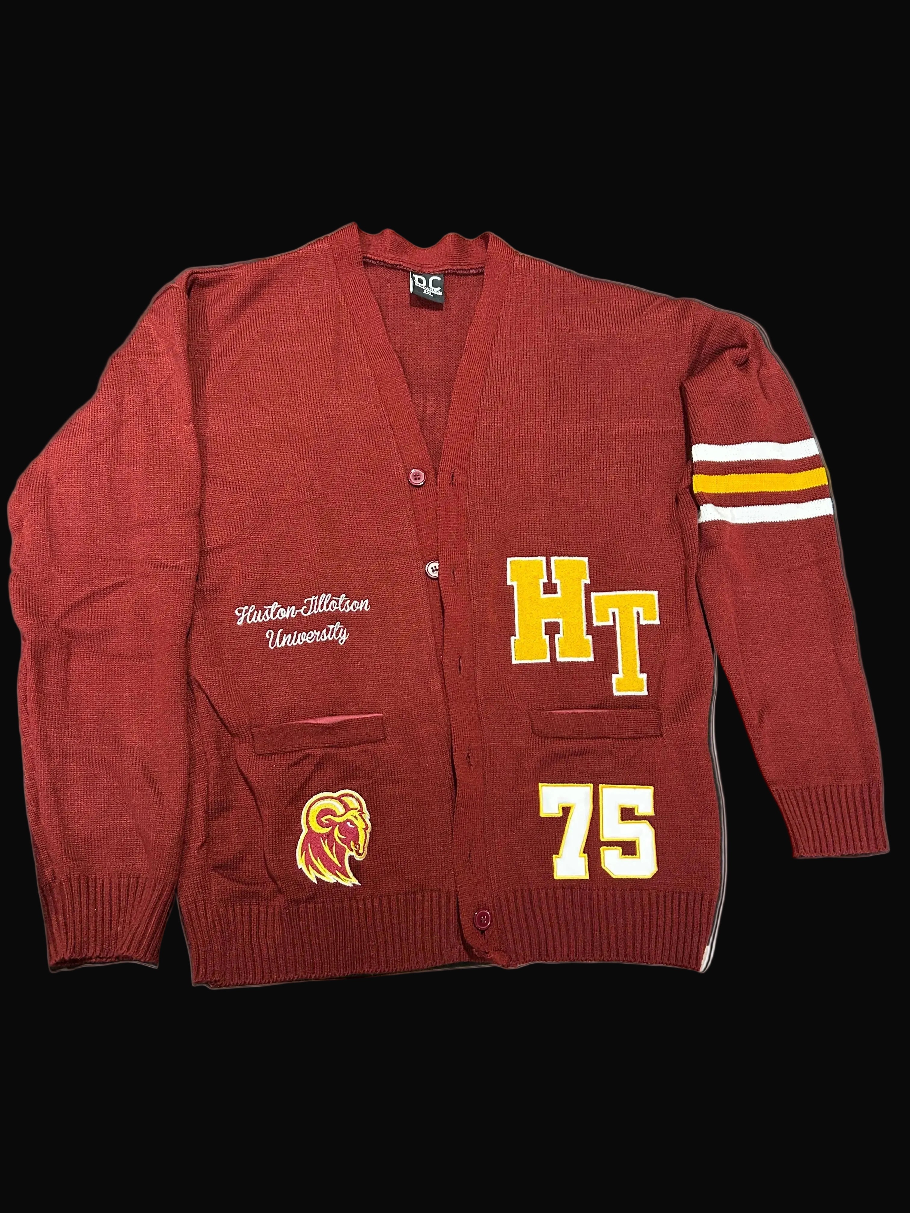 Huston-Tillotson University HBCU HT Rams Maroon Varsity Cardigan Sweater