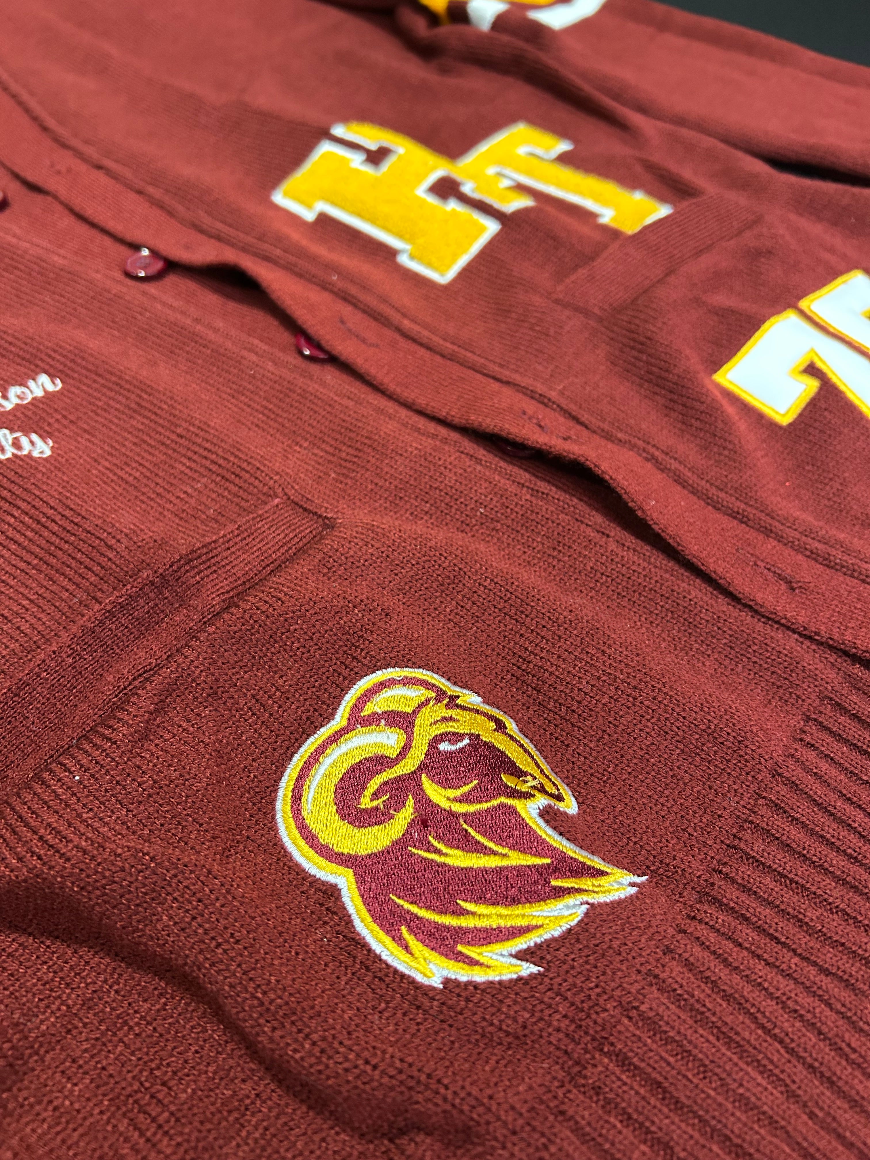 Huston-Tillotson University HBCU HT Rams Maroon Varsity Cardigan Sweater 2